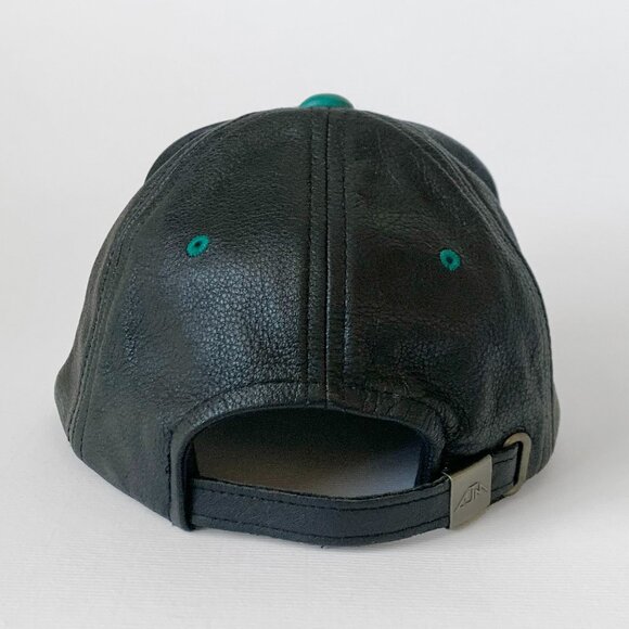 Vintage Leather Black Green Baseball Hat Cap Ventures West Diamond Streetwear - Picture 4 of 10